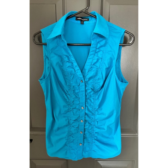 Express Design Studio Tops - Express Studio Womens Turquoise Blue Ruffle Front‎ Sleeveless Blouse Size M